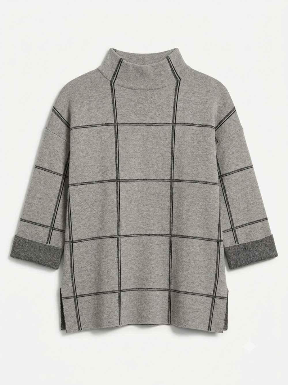 Tahari Gray Windowpane Mock Neck Sweater